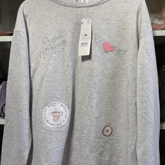 NWT Tex Light Gray Long Sleeve Pajama Shirt Size XL - Picture 2 of 5